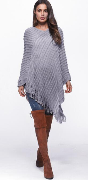 SZ60183-3 Loose Style Tassels Knit Irregular Cloak Sweater